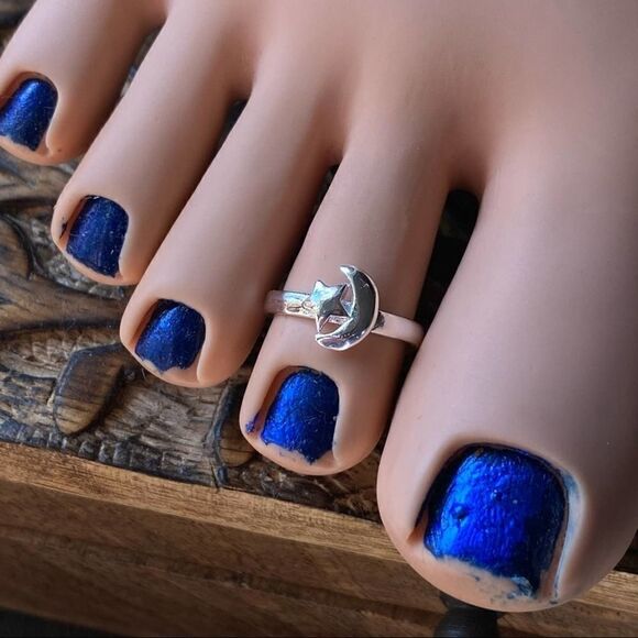 Moon And Star Sterling Silver Toe Ring Midi Ring - Picture 2 of 4